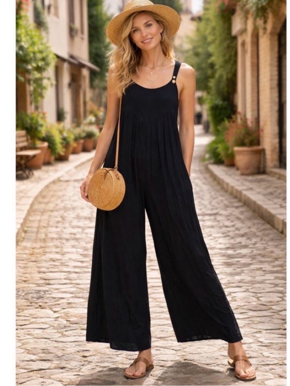 NWT wide leg jumpsuit with adjustable straps